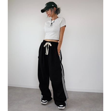 2WAYサイドラインワイドパンツ(BLACK)