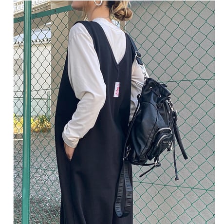 フロントZIPスウェットサロペット【BLACK】