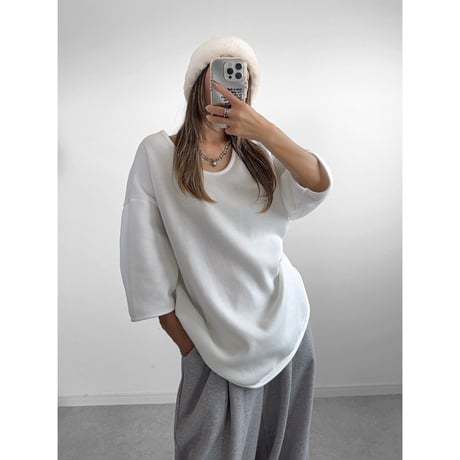 裏起毛UネックT 【WHITE】