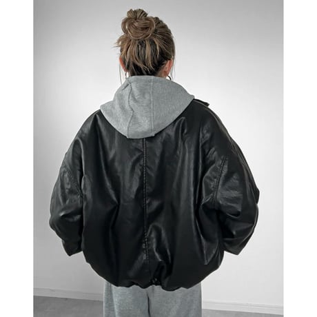 裏ボアフェイクレザーJK【BLACK】