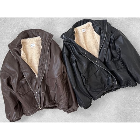裏ボアフェイクレザーJK【BLACK】