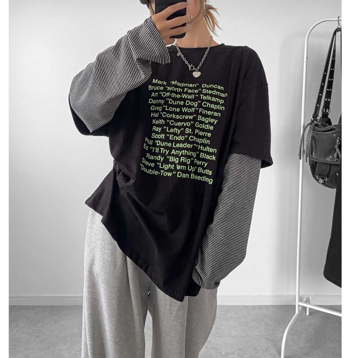 レイヤードストライプロゴロンT 【BLACK】 | Welina