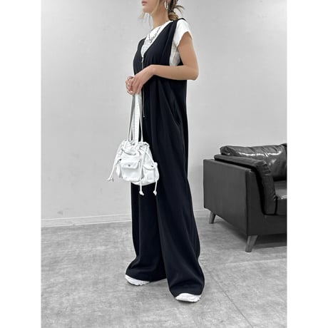 フロントZIPスウェットサロペット【BLACK】