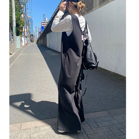 フロントZIPスウェットサロペット【BLACK】