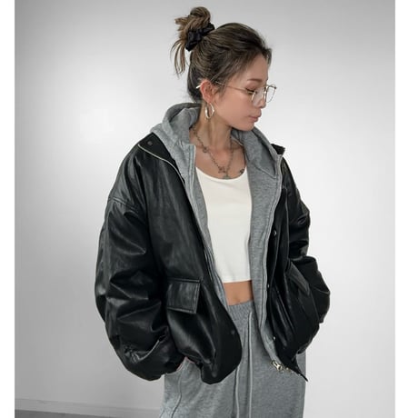 裏ボアフェイクレザーJK【BLACK】
