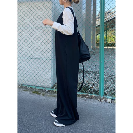 フロントZIPスウェットサロペット【BLACK】