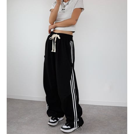 2WAYサイドラインワイドパンツ(BLACK)