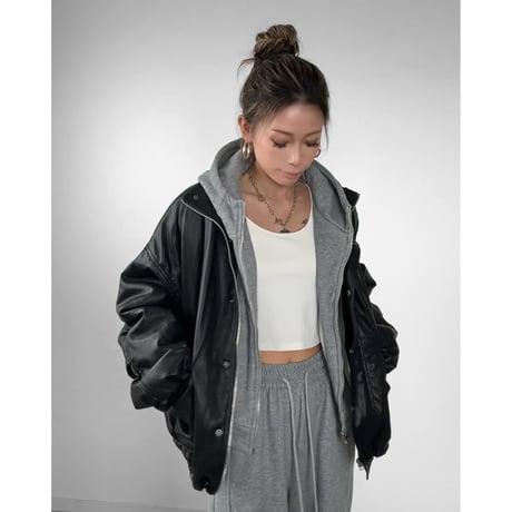 裏ボアフェイクレザーJK【BLACK】