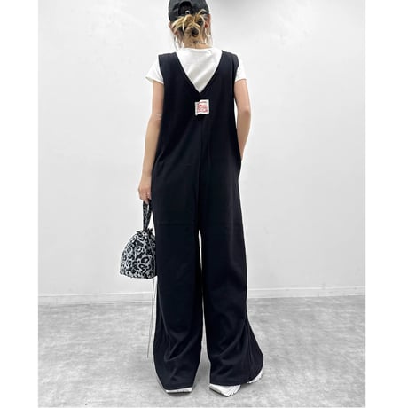 フロントZIPスウェットサロペット【BLACK】