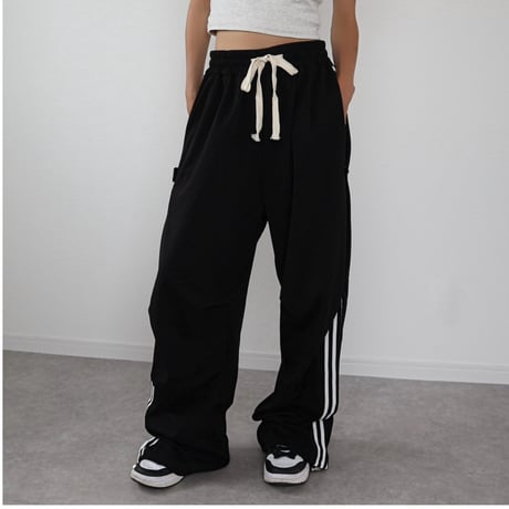 2WAYサイドラインワイドパンツ(BLACK)