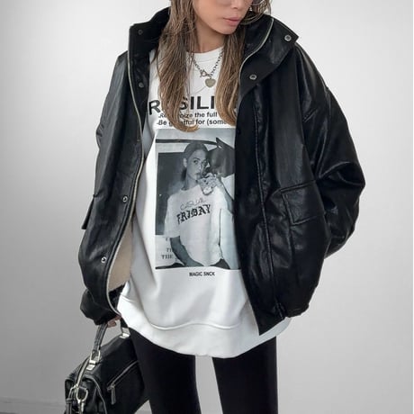裏ボアフェイクレザーJK【BLACK】