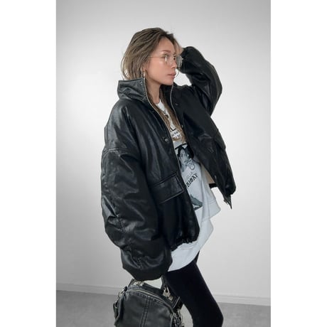 裏ボアフェイクレザーJK【BLACK】