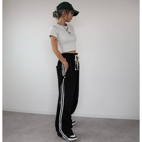 2WAYサイドラインワイドパンツ(BLACK)