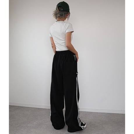 2WAYサイドラインワイドパンツ(BLACK)