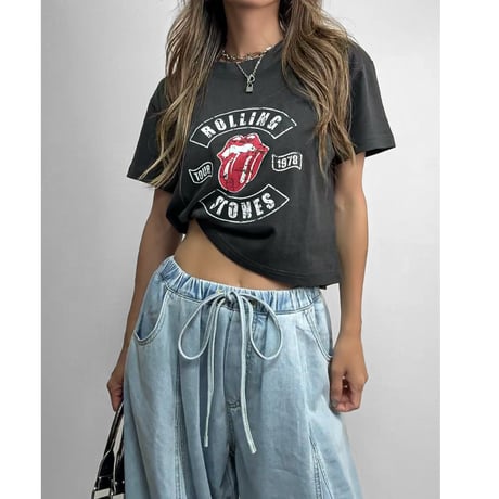 クロップドTEE "ROLLING STONES" 【CHARCOAL/WHITE】