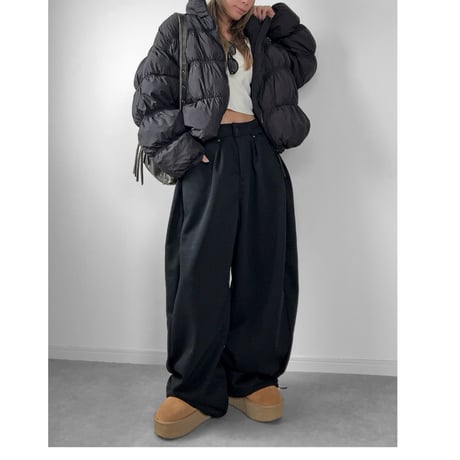裏起毛バレルレッグスウェットパンツ【BLACK】