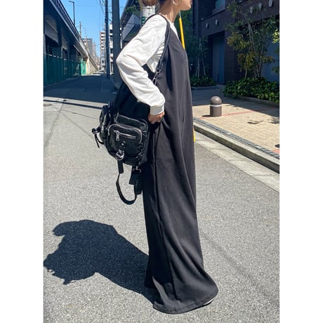 フロントZIPスウェットサロペット【BLACK】