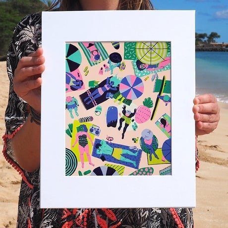 【Kim Sielbeck キム・シルベック】デジタルプリントアート Beach Party 11×14