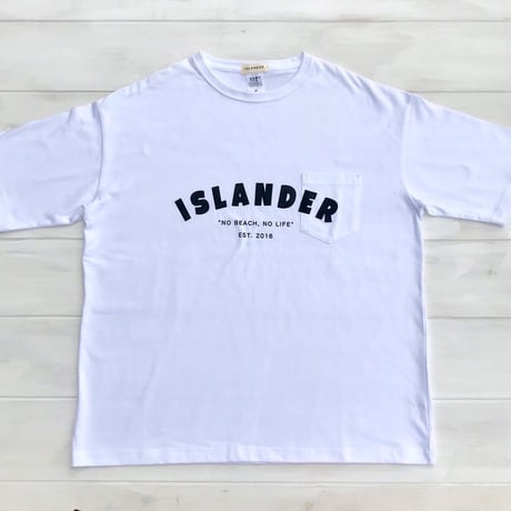 ISLANDER/アイランダー アーチロゴ ビッグシルエット胸ポケットTシャツ（ホワイト）