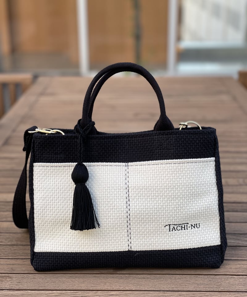 TASSELトートバッグ両面Sサイズ BLACK ※ストラップ&タッセルチャーム