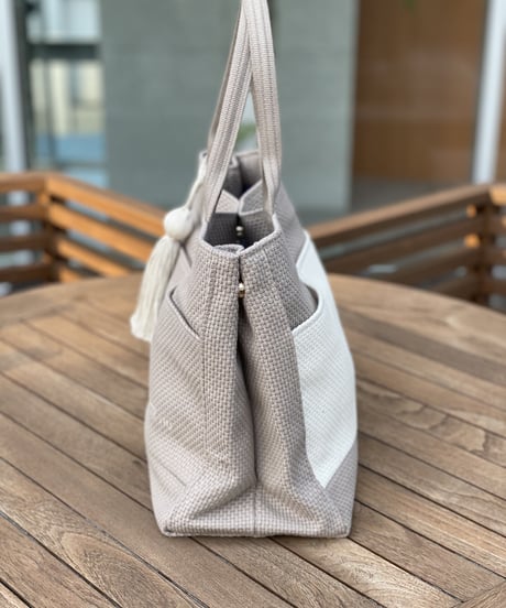 TASSELトートバッグ両面Lサイズ グレージュ