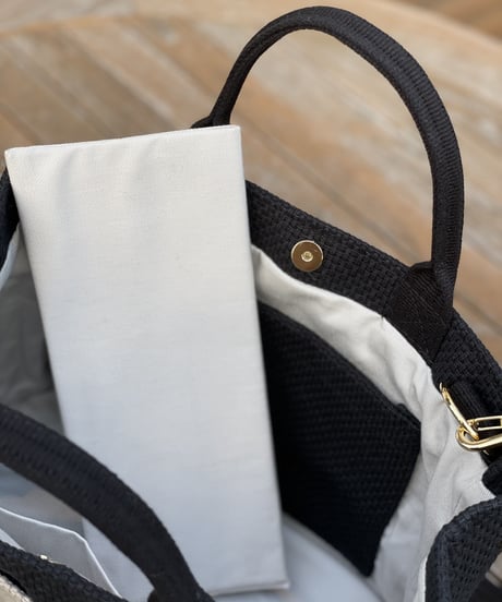 TASSELトートバッグ両面Sサイズ BLACK×GREIGE ※ショルダーストラップ&タッセルチャーム付き