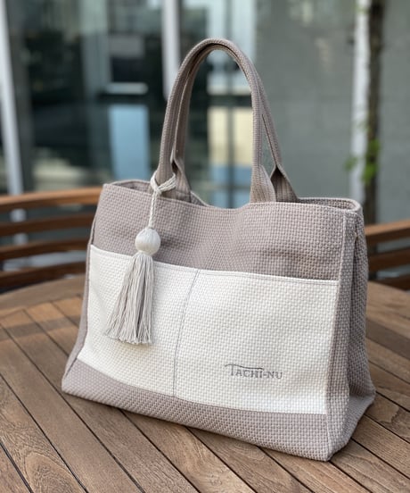 TASSELトートバッグ両面Lサイズ グレージュ