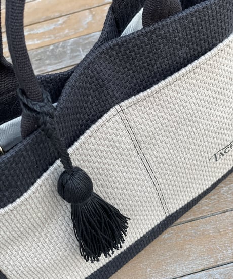 TASSELトートバッグ両面Sサイズ BLACK×GREIGE ※ショルダーストラップ&タッセルチャーム付き