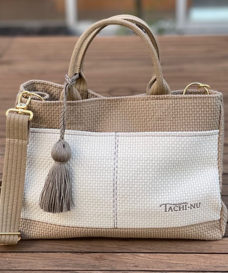 TASSELトートバッグ両面Sサイズ new  BEIGE ※ストラップ&タッセルチャーム付き