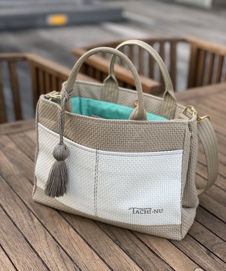 TASSELトートバッグ両面Sサイズ new  BEIGE ※ストラップ&タッセルチャーム付き