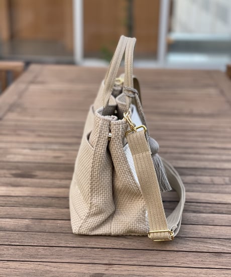 TASSELトートバッグ両面Sサイズ new  BEIGE ※ストラップ&タッセルチャーム付き