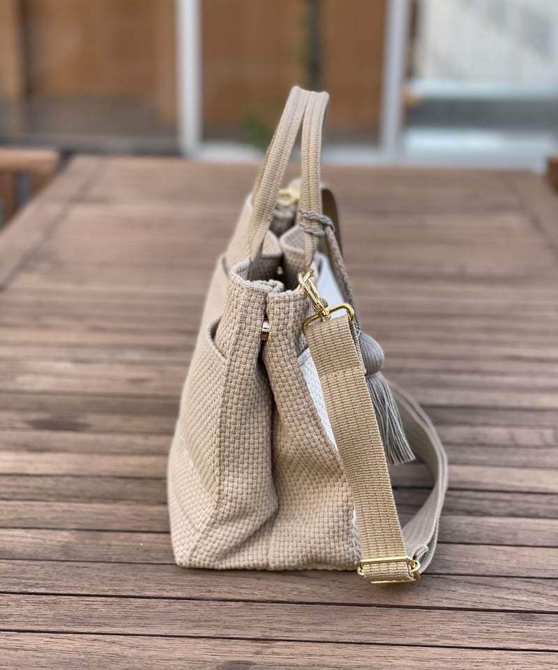 TASSELトートバッグ両面Sサイズ new BEIGE ※ストラップ&タッセル TASSELトートバッグ両面Sサイズ new BEIGE ※ストラップ&タッセル