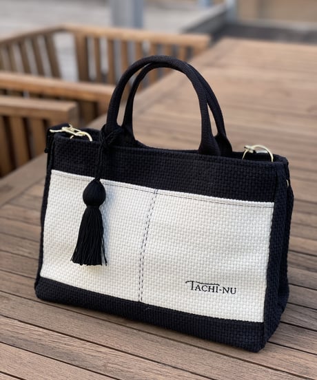 TASSELトートバッグ両面Sサイズ BLACK ※ストラップ&タッセルチャーム付き