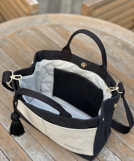TASSELトートバッグ両面Sサイズ BLACK×GREIGE ※ショルダーストラップ&タッセルチャーム付き