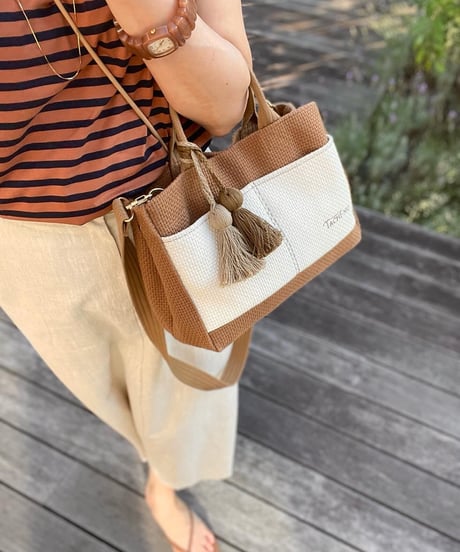 再販！TASSELトートバッグ両面Sサイズ CAMEL ※ストラップ&タッセルチャーム付き