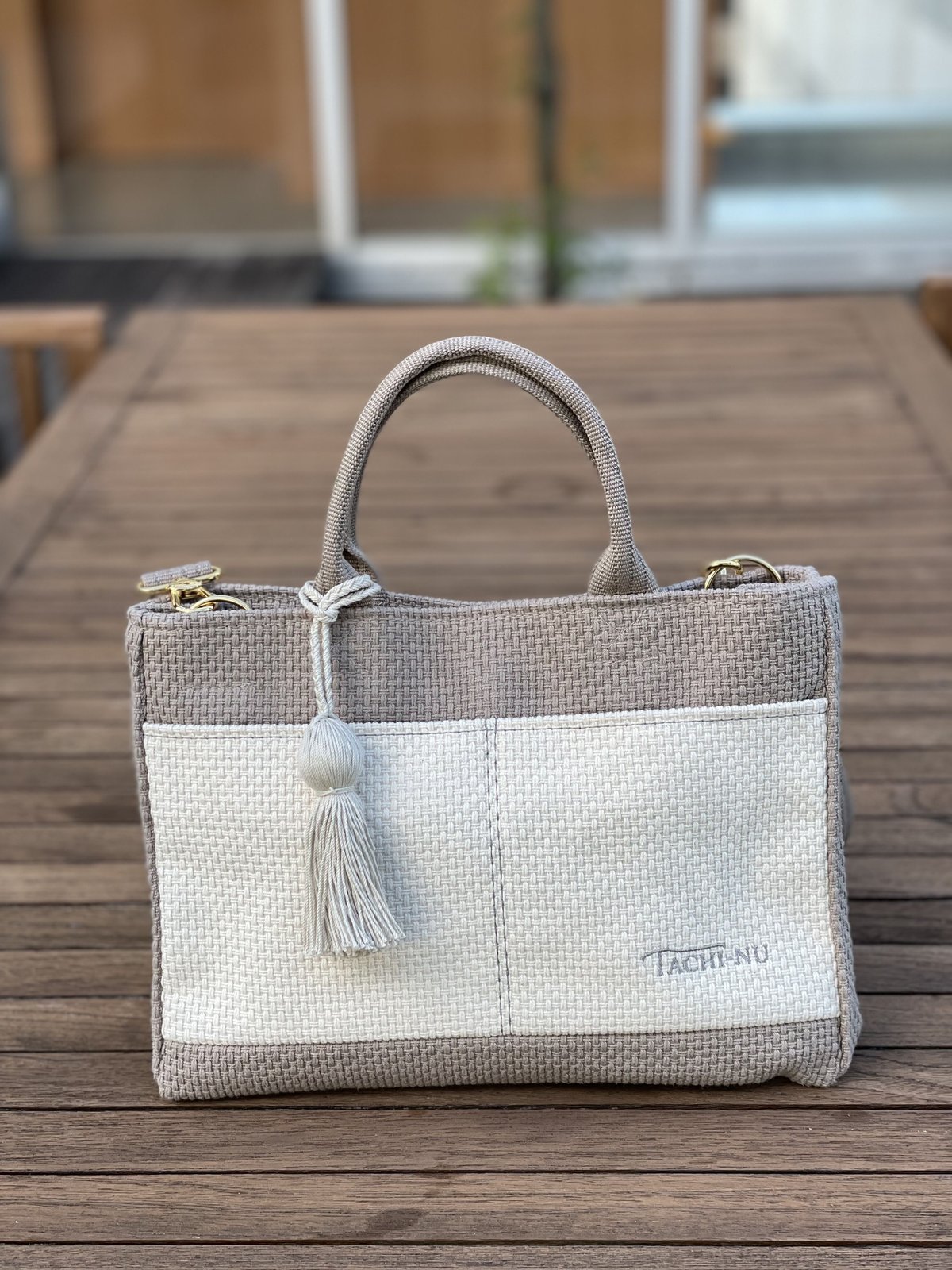 TASSELトートバッグ両面(S)グレージュ※ストラップ&タッセル TASSELトートバッグ両面(S)グレージュ※ストラップ&タッセル