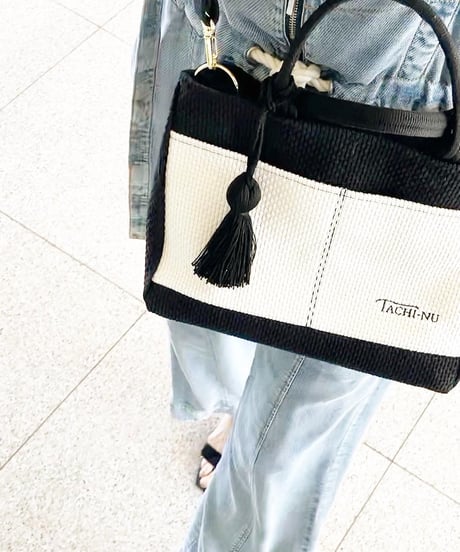 TASSELトートバッグ両面Sサイズ BLACK ※ストラップ&タッセルチャーム付き