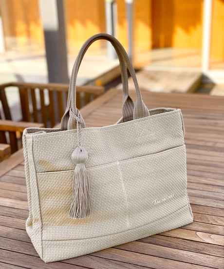 TASSELトートバッグ両面Lサイズ ライトベージュ