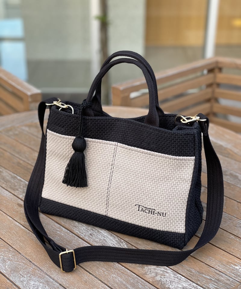 TASSELトートバッグ両面Sサイズ BLACK×GREIGE ※ストラップ TASSELトートバッグ両面Sサイズ BLACK×GREIGE ※ストラップ