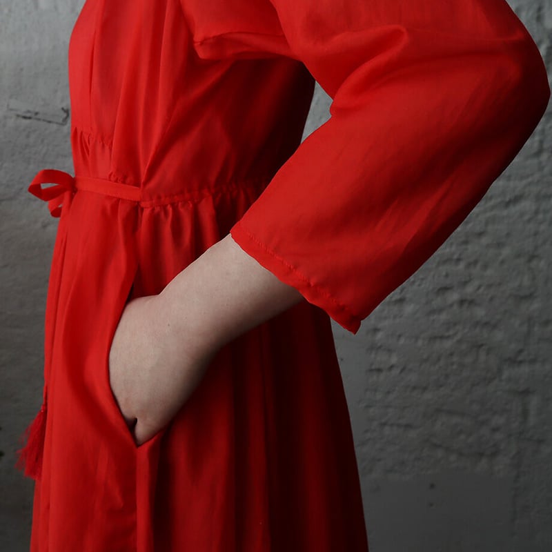 Tabrik cotton silk gather dress (red) | nii-B |