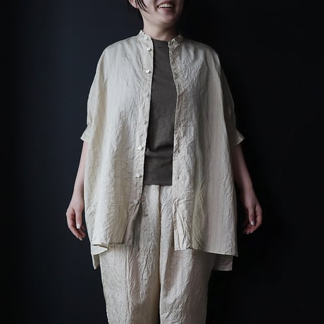 R&D.M.Co- stripe silk stand collar shirt (beige)