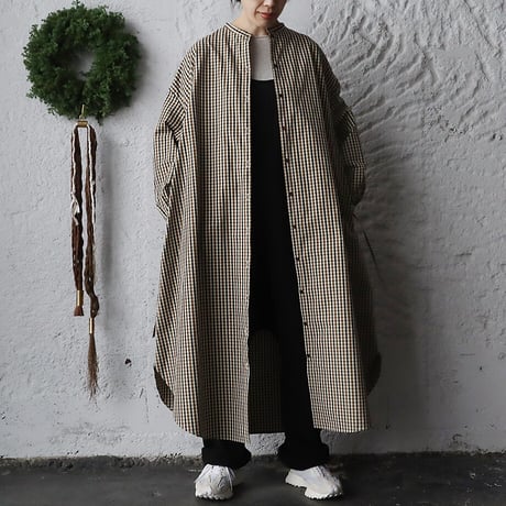 R&D.M.Co- ROBINSON'S check gather sleeve dress (brown)
