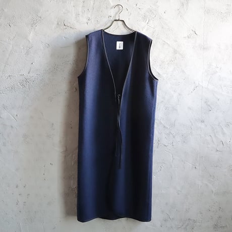 2B wool long gilet (navy)