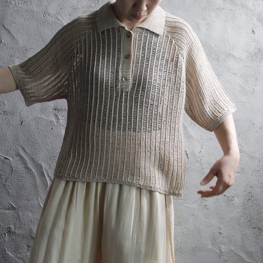 ànuke mesh polo knit (natural) | nii-B | WEBSHOP