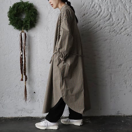 R&D.M.Co- ROBINSON'S check gather sleeve dress (brown)