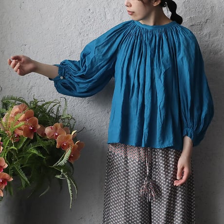 R&D.M.Co- khadi cotton  gather smock (blue)