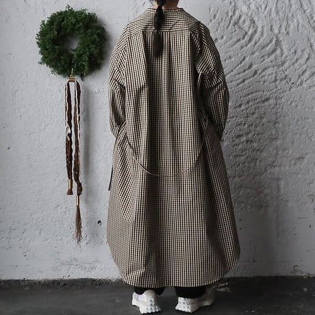 R&D.M.Co- ROBINSON'S check gather sleeve dress (brown)