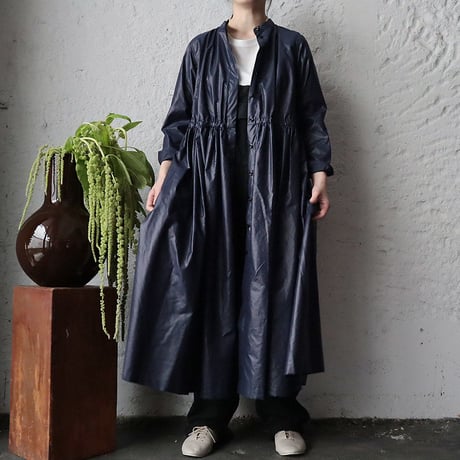 R&D.M.Co- thin cloth front open dress (navy)