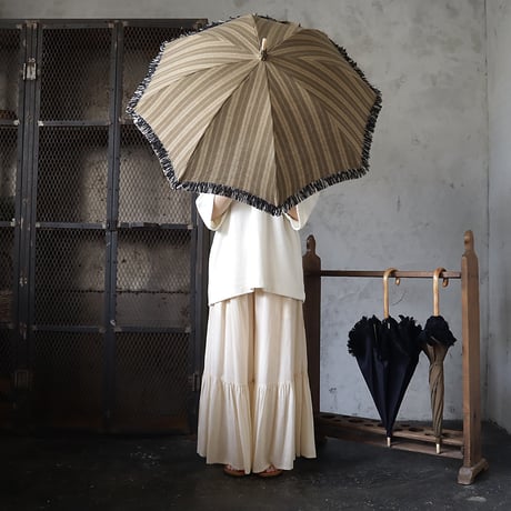 Tabrik fringe parasol (khaki x beige stripe)