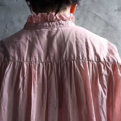 R&D.M.Co- GARMENT DYE frill collar long shirt (pink)